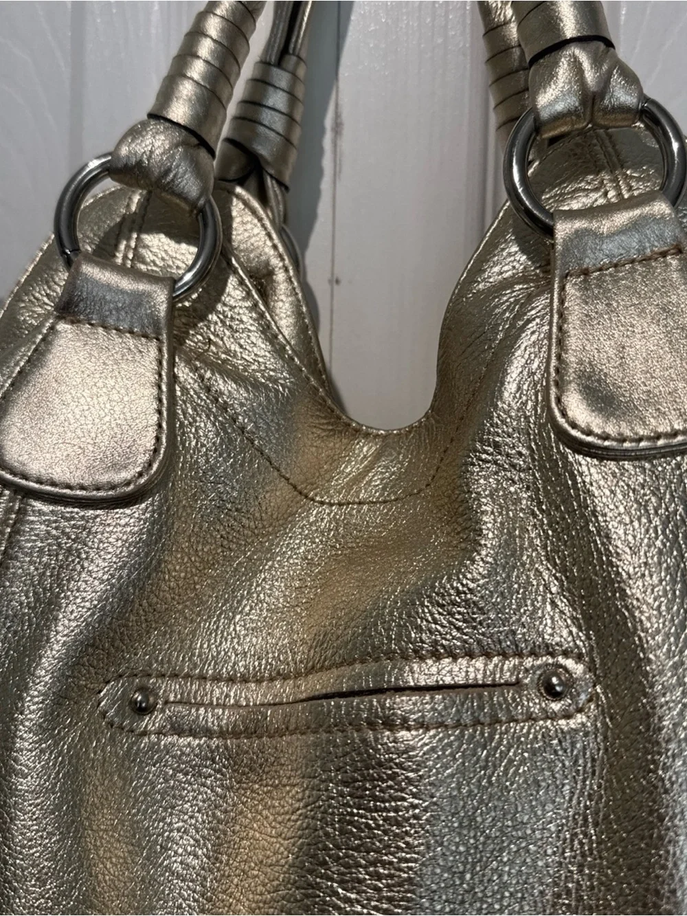 b. makowsky Metallic Gold Leather Shoulder Bag